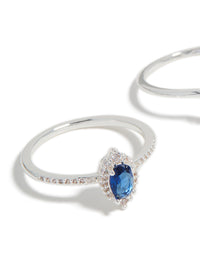 Silver Plated Pear & Blue Cubic Zirconia Crown Stacking Rings 2-Pack - link has visual effect only