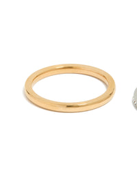 Crafted from waterproof mixed plated stainless steel thin cubic zirconia stacking rings in a 3-pack with gold tone side detail view - link has visual effect only