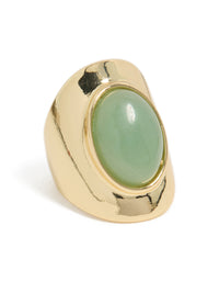 Gold Plated Oval Green Semi Precious Stone Ring - link has visual effect only