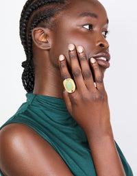 Gold Plated Oval Green Semi Precious Stone Ring - link has visual effect only