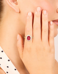 Gold Plated Oval Red Cubic Zirconia Ring - link has visual effect only