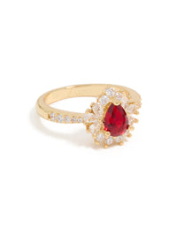 Gold Plated Gleaming Red Cubic Zirconia Pear Ring - link has visual effect only