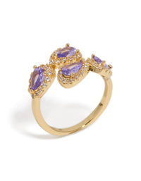 Gold Plated Glitzy Purple Cubic Zirconia Wrap  Around Ring - link has visual effect only