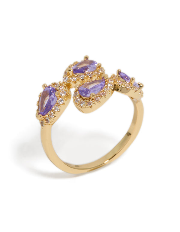 Gold Plated Glitzy Purple Cubic Zirconia Wrap  Around Ring