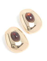 Gold Brown Resin Large Stud Earrings - link has visual effect only