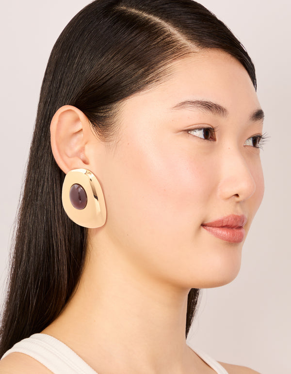 Gold Brown Resin Large Stud Earrings