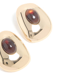 Gold Brown Resin Large Stud Earrings - link has visual effect only
