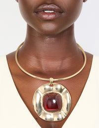 Gold Dark Red Resin Large Pendant Choker Necklace - link has visual effect only