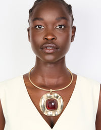 Gold Dark Red Resin Large Pendant Choker Necklace - link has visual effect only