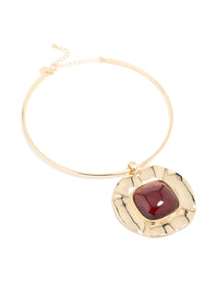 Gold Dark Red Resin Large Pendant Choker Necklace - link has visual effect only