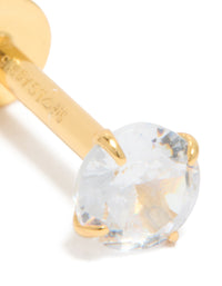 Gold Plated Sterling Silver Round Cubic Zirconia Flat Back Single Stud - link has visual effect only