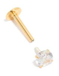 Gold Plated Sterling Silver Round Cubic Zirconia Flat Back Single Stud - link has visual effect only