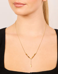 Gold Plated Sterling Silver Tigers Eye Semi Precious Stone Cross Y-Necklace - link has visual effect only