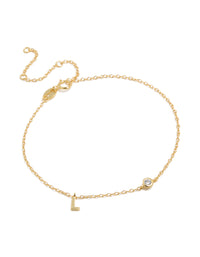 Gold Plated Sterling Silver Cubic Zirconia Letter L Bracelet - link has visual effect only