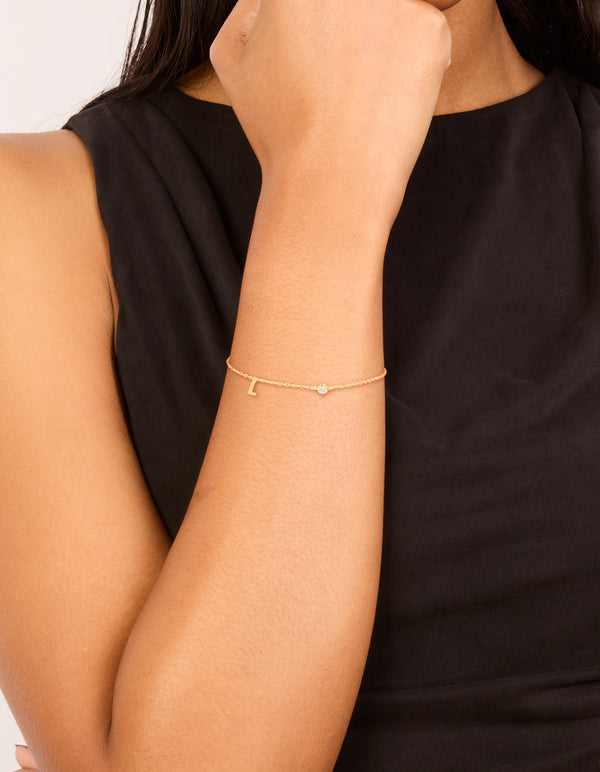 Gold Plated Sterling Silver Cubic Zirconia Letter L Bracelet