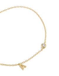 Gold Plated Sterling Silver Cubic Zirconia Letter A Bracelet - link has visual effect only