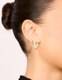 Gold Plated Cubic Zirconia Pavé Line Open Hoop Earrings 2-Pack - link has visual effect only