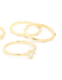 Gold Plated Cubic Zirconia & Molten Rings 5-Pack - link has visual effect only