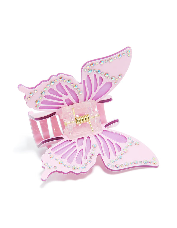 Purple Diamante Butterfly Claw Clip