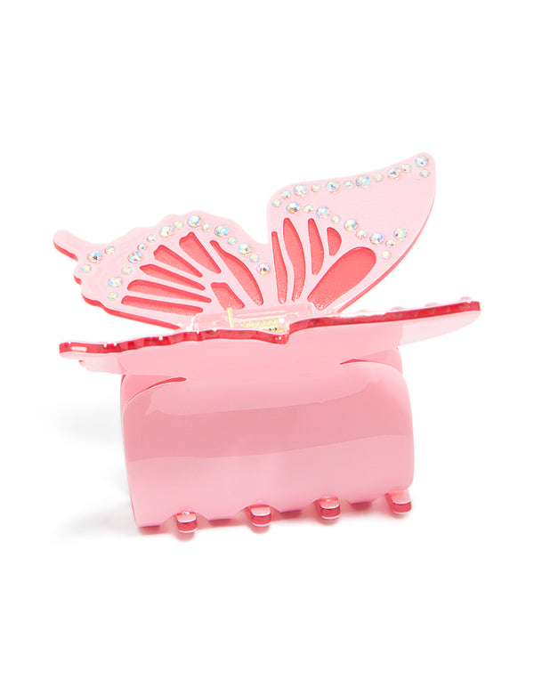 Pink Diamante Butterfly Claw Clip