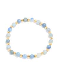 Waterproof Gold Plated Stainless Steel Blue Beaded Stretch Bracelet - link has visual effect only