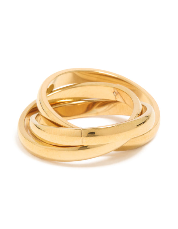 Waterproof Gold Plated Stainless Steel Triple Layered Twist Moving Ring