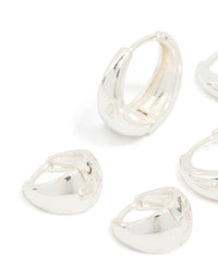 Silver Plated Classic Chunky Multi Sized Huggie Earrings 3-Pack - link has visual effect only