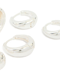 Silver Plated Classic Chunky Multi Sized Huggie Earrings 3-Pack - link has visual effect only