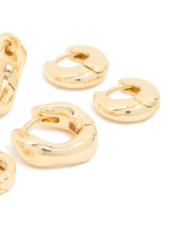 Gold Plated Brass Emerald Cubic Zirconia Huggie & Stud Earrings 4-Pack - link has visual effect only
