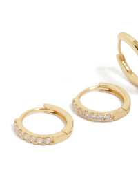 Gold Plated Brass Cubic Zirconia & Smooth Huggie Earrings 2-Pack - link has visual effect only