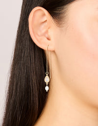 Gold Plated Freshwater Pearl & Cubic Zirconia Threader Drop Earrings - link has visual effect only