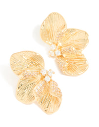 Gold Plated Cubic Zirconia Half Flower Stud Earrings - link has visual effect only