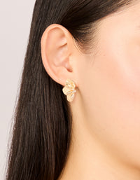 Gold Plated Cubic Zirconia Half Flower Stud Earrings - link has visual effect only