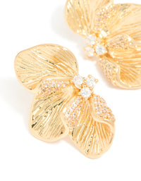 Gold Plated Cubic Zirconia Half Flower Stud Earrings - link has visual effect only
