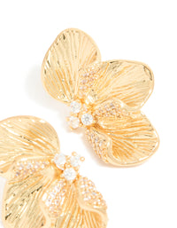 Gold Plated Cubic Zirconia Half Flower Stud Earrings - link has visual effect only
