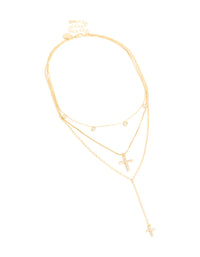 Gold Plated Cubic Zirconia Droplet & Cross Layered Y-Necklace - link has visual effect only