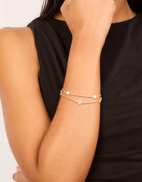 Gold Plated Cubic Zirconia Flower & Freshwater Pearl Layered Bracelet - link has visual effect only