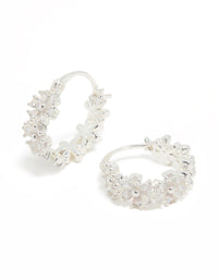 Silver Plated Cubic Zirconia Flower Huggie Earrings - link has visual effect only