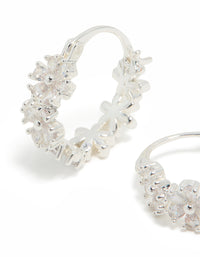 Silver Plated Cubic Zirconia Flower Huggie Earrings - link has visual effect only
