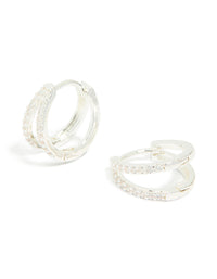 Silver Plated Cubic Zirconia Double Layered Small Huggie Earrings - link has visual effect only