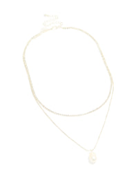 Silver Plated Cubic Zirconia Pearl & Cup Chain Layered Drop Necklace - link has visual effect only