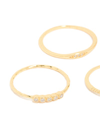 Gold Plated Cubic Zirconia Bezel Set Flower & Molten Rings 5-Pack - link has visual effect only