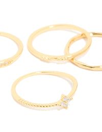 Gold Plated Cubic Zirconia Bezel Set Flower & Molten Rings 5-Pack - link has visual effect only