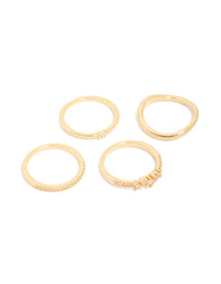 Gold Plated Cubic Zirconia & Wavy Rings 4-Pack - link has visual effect only