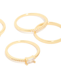 Gold Plated Open Rectangular Cubic Zirconia Rings 5-Pack - link has visual effect only