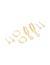 Gold Plated Brass Cubic Zirconia April Birthstone Earrings 4 Pack - link has visual effect only