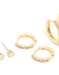 Gold Plated Brass Aquamarine Cubic Zirconia March Birthstone Earrings 4-Pack - link has visual effect only