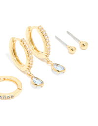 Gold Plated Brass Aquamarine Cubic Zirconia March Birthstone Earrings 4-Pack - link has visual effect only