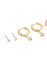 Gold Plated Brass Pink Tourmaline October Birthstone Earrings 4-Pack - link has visual effect only