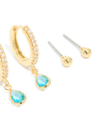 Gold Plated Brass Tanzanite Cubic Zirconia December Birthstone Earrings 4-Pack - link has visual effect only